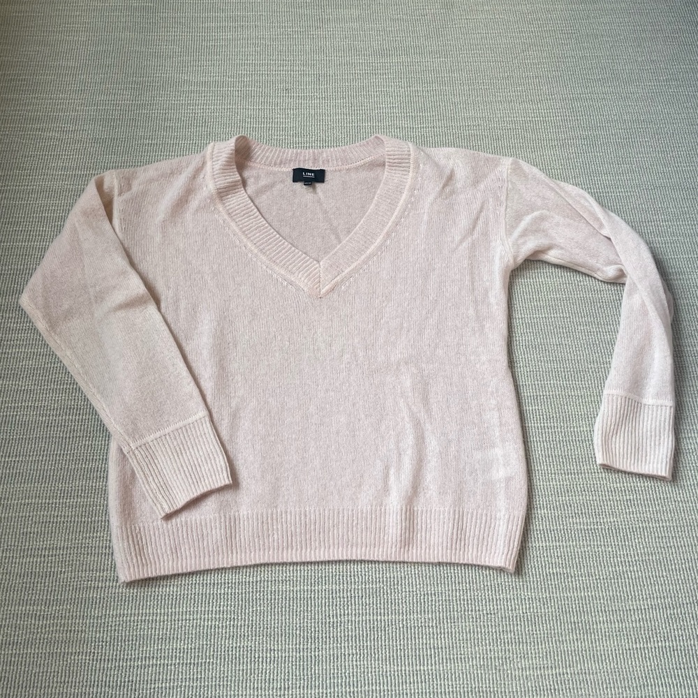 LINE Pink V-neck Cashmere Sweater